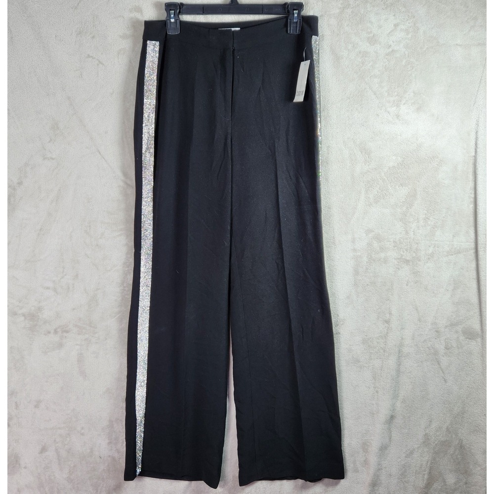 Bar III Dress Pants Womens 8 Black Rhinestone Stripe Wide Leg Evening Party